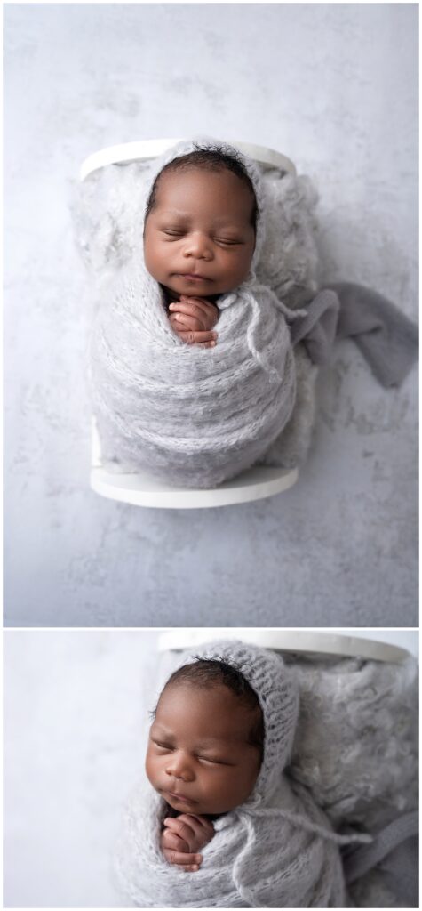 Wrapped Newborn Pose, Newborn Photographer, Bed newborn props, Charlotte Newborn Photographer, Calabash newborn Photographer